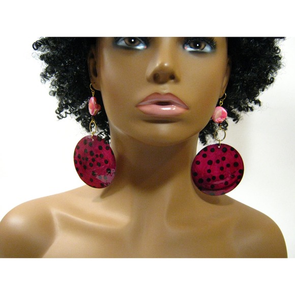 handmade Jewelry - Mega Drop Boho Hippie style Capiz Shell Mother of Pearl accent 4 inch Earrings